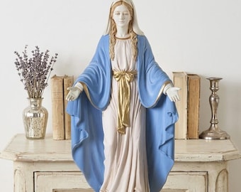 Statue of the Miraculous Madonna with medal, in hand-decorated resin, various sizes, Italian artisan production