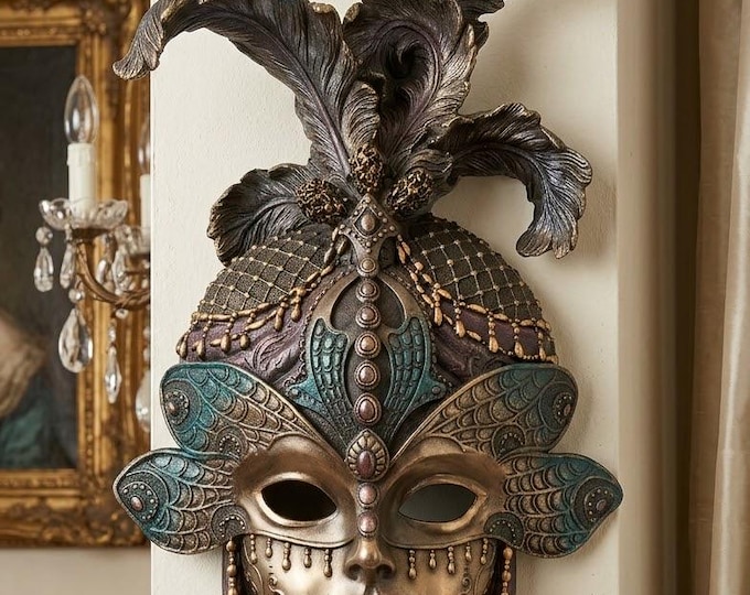 Venetian Dragonfly Mask, 30 cm (11.81 inches) in bronzed resin marble, handcrafted
