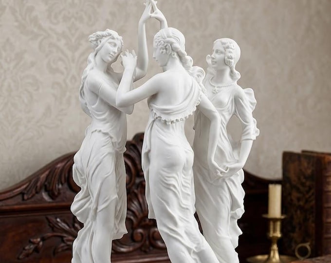 Classical sculpture "Three Dances" by Botticelli, in alabaster powder, marble base 40 cm (15.74 inches) Italian artisan production.