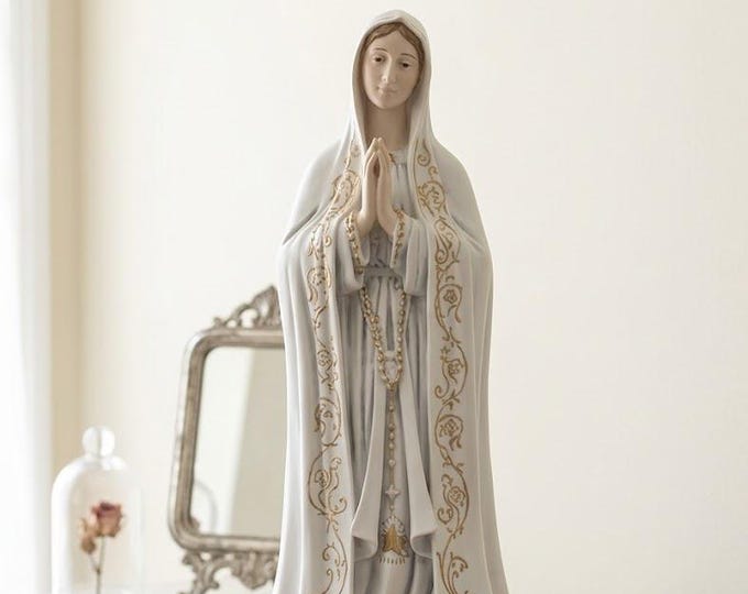 Statue of Our Lady of Fatima, 65 cm (25.59 inches), made of alabaster powder, with a wooden base, hand-decorated, made in Italy