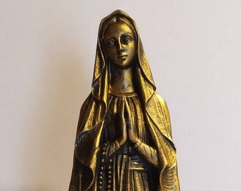 Statue de Notre-Dame de Lourdes 42 cm en résine, décoration bronze, production artisanale italienne