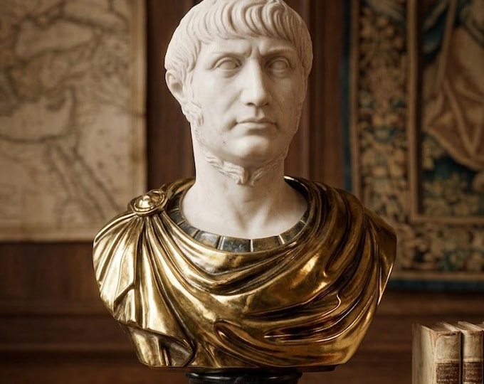 Classical sculpture "Bust of Nero" in alabaster powder, marble base, cm 44 x 64 (17.32 x 25.19 inch) Made in Italy