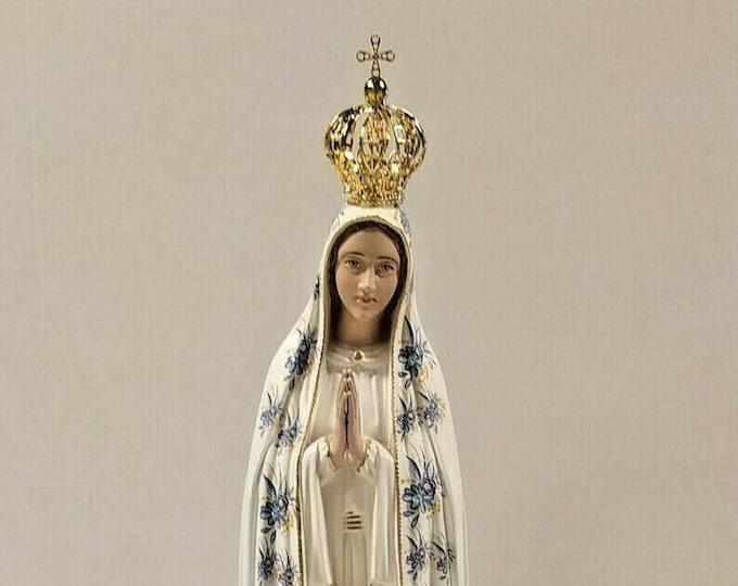 Statue of Our Lady of Fatima in glass resin, 61 cm (24.01 inches) hand-decorated with floral finish, artisanal production
