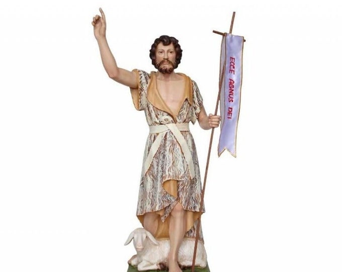 Statue of Saint John the Baptist cm 60 (23,62 inches) in hand-decorated resin marble of Italian artisanal production