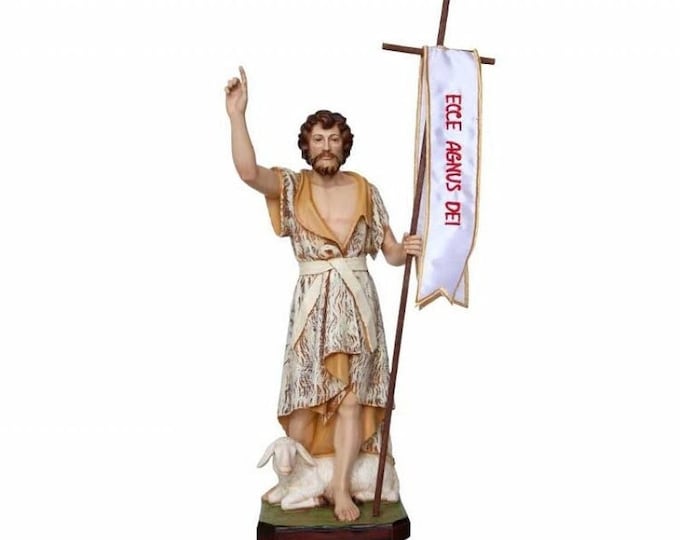 Statue of St. John the Baptist cm 41 (16.14 inches) in marble resin hand decorated, Italian artisan production