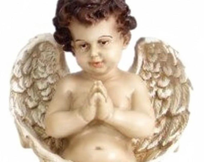 Praying angel statue 24 x 19 cm (9.44 x 7.48 inches) in hand-decorated resin, artisanal production for outdoor and indoor use.