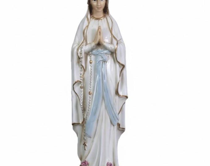 Statue of Our Lady of Lourdes, 36 x 10 cm (14.17 x 3.93 inches) made of marble resin, hand decorated, artisanal production