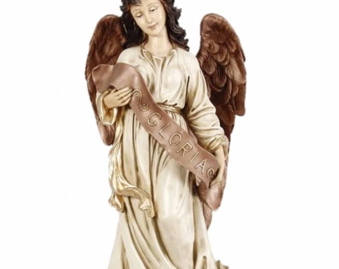 Guardian Angel statue 80 x 27 cm (31.49 x 10.62 inches) made of marble resin, hand decorated, artisanal production