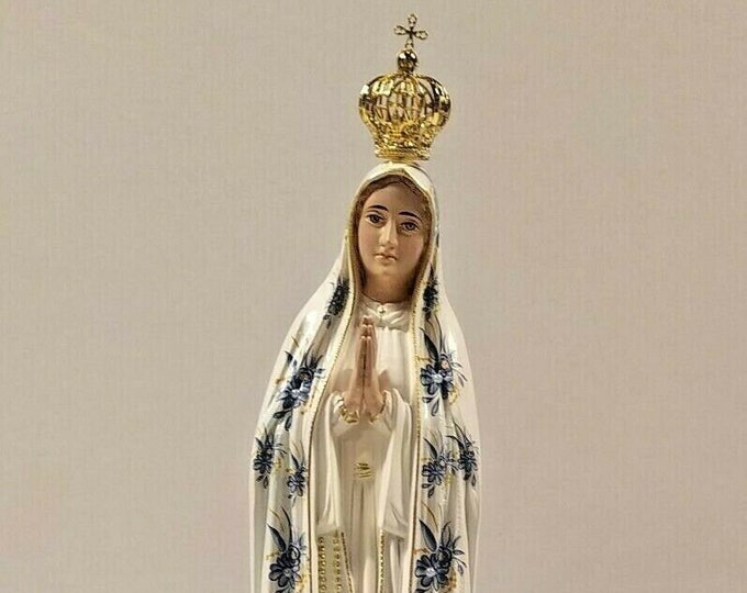 Statue of Our Lady of Fatima in resin glass, 51 cm (20,07 inches) hand-decorated with floral finish, handcrafted