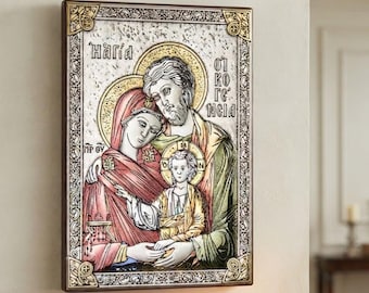 Silver icon of the Holy Family, various sizes available, handcrafted in Italy