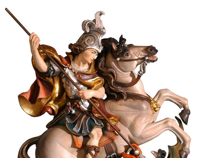 Statue of St. George carved in wood from Valgardena and hand-decorated of Italian craftsmanship