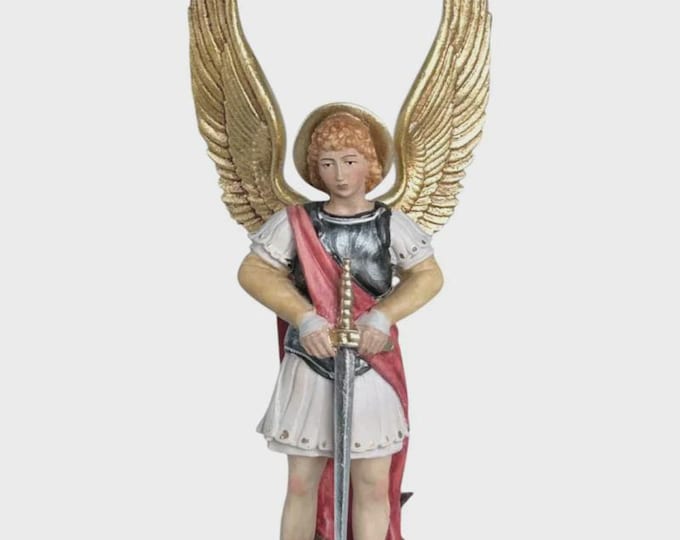 Statue of St. Michael the Archangel carved in Valgardena wood, hand-decorated, Italian artisan production, various sizes