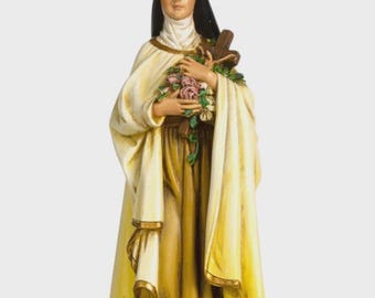 Statua di Santa Teresa di Lisieux cm 15 (5,91 inches) in pasta di legno della Valgardena, decorata a mano di produzione artigianale italiana