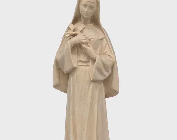 Statue of Saint Rita of Cascia carved in natural Valgardena wood, handcrafted in Italy, various sizes.