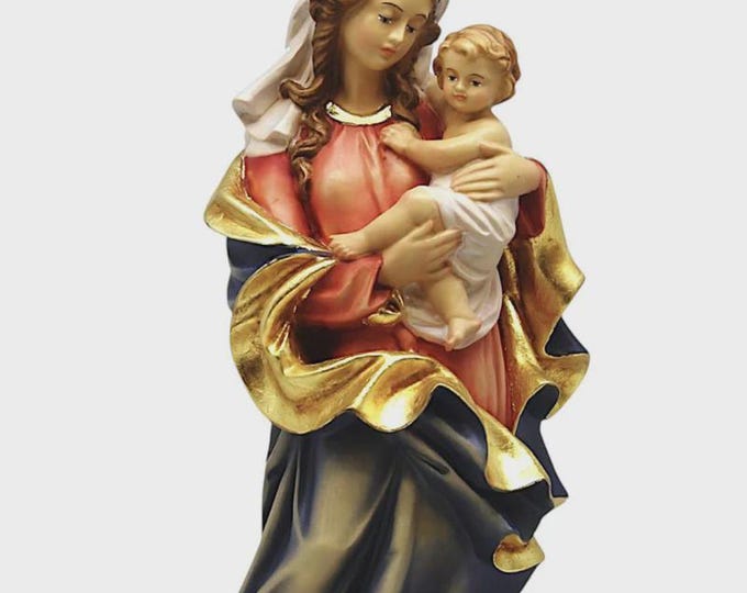 Statue of the Madonna del Cuore carved in Valgardena wood, hand-decorated, Italian artisan production, various sizes