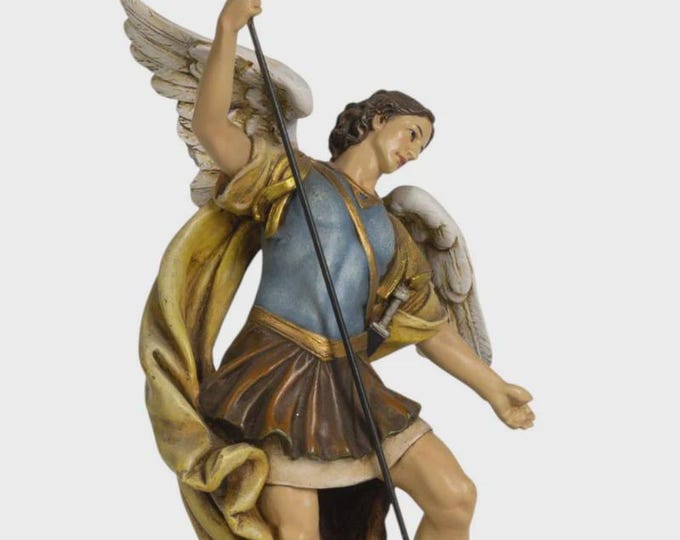 Statue of Saint Michael the Archangel, 15 cm (5.91 inches), made of Valgardena wood pulp, hand-decorated, Italian artisan production