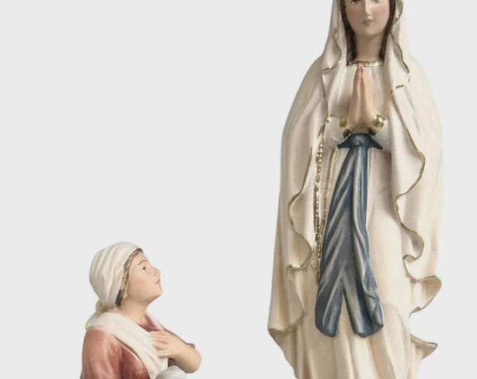 Statue of Our Lady of Lourdes and Bernadette carved in Valgardena wood, hand-decorated, Italian artisan production, various sizes