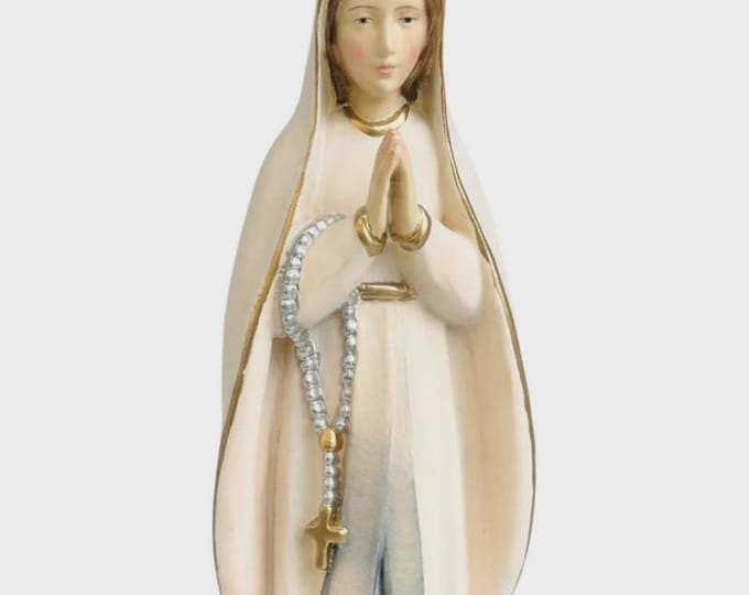 Statue of Our Lady of Lourdes carved in Valgardena wood and hand-decorated, Italian artisan production, various sizes