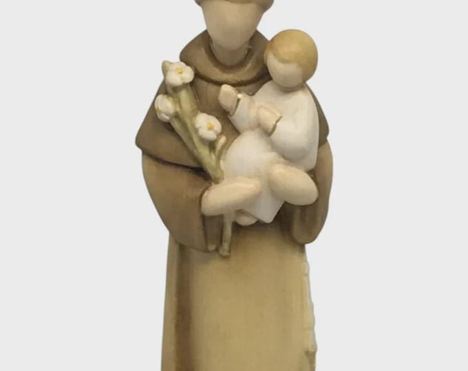 Modern statue of Saint Anthony of Padua carved in Valgardena wood, hand-decorated, Italian artisan production, various sizes