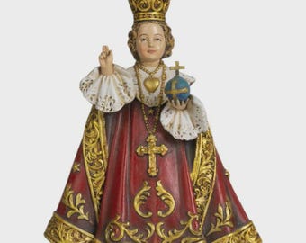 Statue of Infant Jesus of Prague 15 cm (5.91 inches) in Valgardena wood pulp, hand-decorated, Italian artisan production