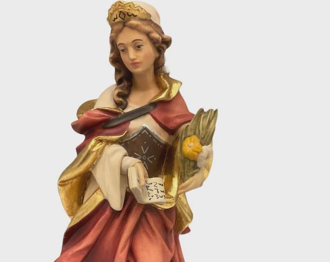 Statue of Saint Perpetua carved in Valgardena wood and hand-decorated, Italian artisan production, various sizes