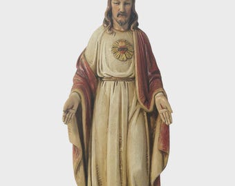 Statue of the Sacred Heart of Jesus 20 cm (7.87 inches) in Valgardena wood pulp, hand-decorated, Italian artisan production