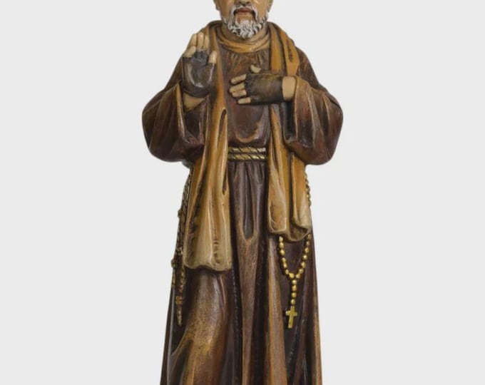 Statue of Saint Padre Pio of Pietrelcina 20 cm (7.87 inches) in Valgardena wood pulp, hand decorated, Italian production
