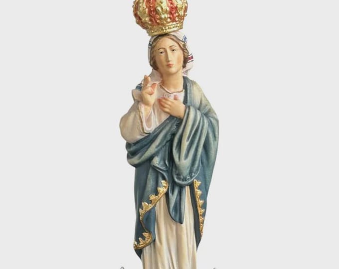 Statue of Our Lady of the Sanctuary of Sameiro carved in Valgardena wood, hand-decorated, Italian artisan production, various sizes