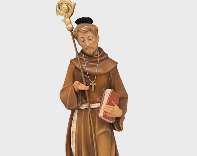 Statue of Saint Bernard of Tiron carved in Valgardena wood, hand-decorated, Italian artisan production, various sizes