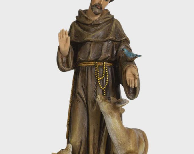 Statua di San Francesco d'Assisi cm 20 (7,87 inches) in pasta di legno della Valgardena, decorata a mano, produzione artigianale italiana