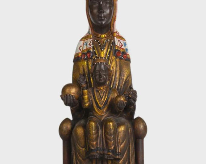 Statue of Our Lady of Montserrat in Valgardena wood pulp, hand-decorated, made in Italy, various sizes available