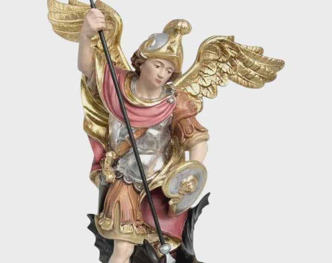 Statue of St. Michael the Archangel carved in Valgardena wood, hand-decorated, Italian artisan production, various sizes