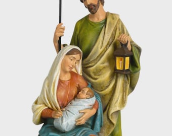 Statua presepe Sacra Famiglia cm 15 (5,91 inches) in pasta di legno della Valgardena, decorata a mano di produzione artigianale italiana