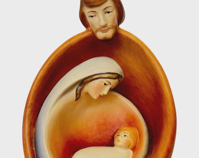 Presepe, Sacra Famiglia abbraccio , scolpito in legno della Valgardena, varie misure disponibili, produzione artigianale italiana