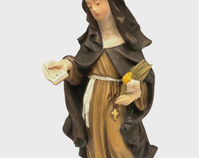 Statue of Saint Catherine of Siena carved in Valgardena wood, hand-decorated, Italian artisan production, various sizes