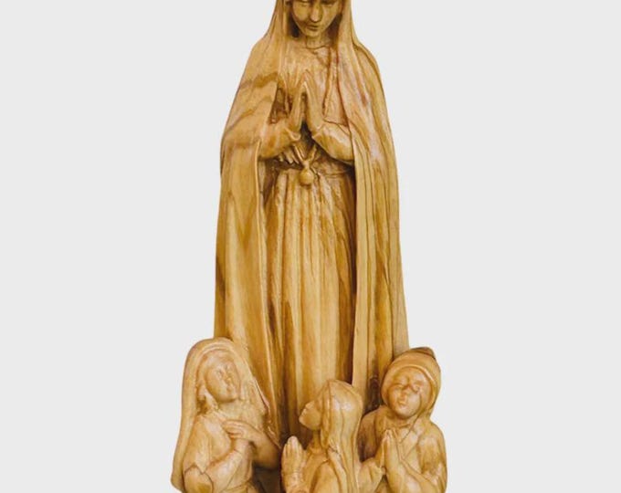 Statue of Our Lady of Fatima carved from Valgardena national olive wood, handcrafted in Italy, various sizes