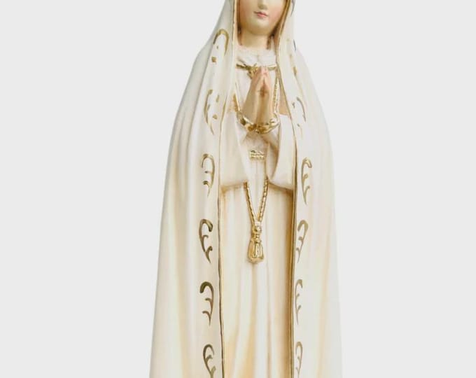 Madonna Fatima pilgrim statue with crown carved in Valgardena wood, hand-decorated, Italian artisan production, various sizes