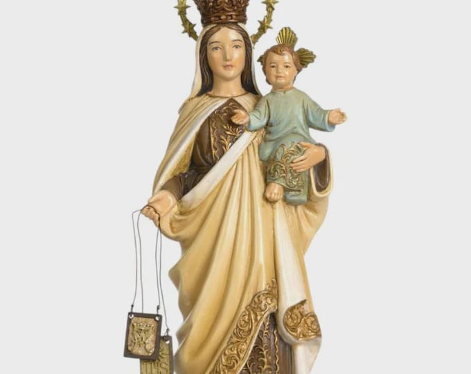 Statue of the Madonna del Carmine, Immaculate 15 cm (5.91 inches) in Valgardena wood pulp, hand decorated, Italian production