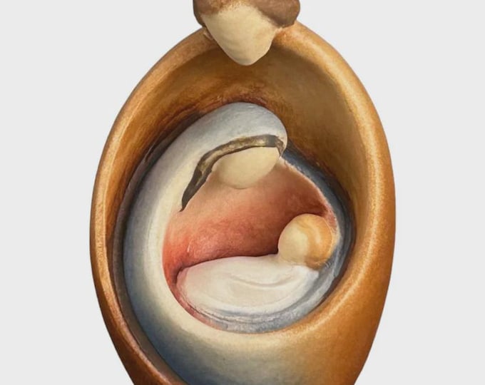 Presepe, Sacra Famiglia abbraccio infinito , scolpito in legno della Valgardena, varie misure disponibili, produzione artigianale italiana