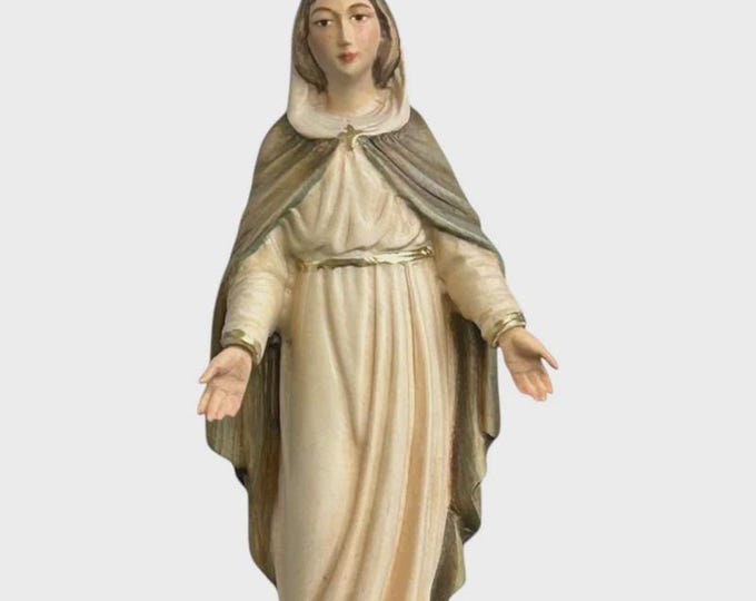 Miraculous Madonna statue with crown carved in Valgardena wood, hand-decorated, Italian artisan production, various sizes