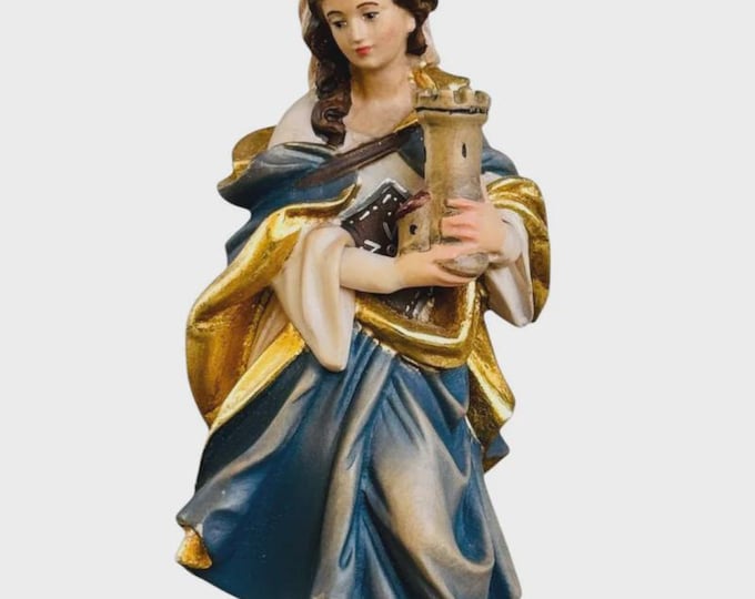 Statue of Saint Barbara carved in Valgardena wood and hand-decorated, Italian artisan production, various sizes