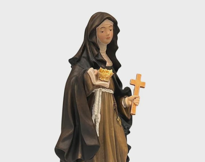 Statue of Saint Joanna Maria de Maillé carved in Valgardena wood, hand-decorated, Italian artisan production, various sizes