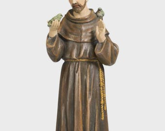 Statue of Saint Francis of Assisi 15 cm (5.91 inches) in Valgardena wood pulp, hand-decorated, Italian artisan production
