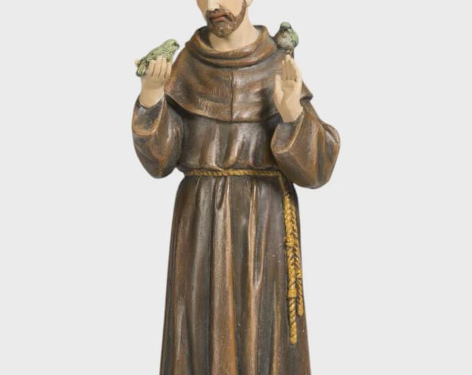 Statue of Saint Francis of Assisi 15 cm (5.91 inches) in Valgardena wood pulp, hand-decorated, Italian artisan production