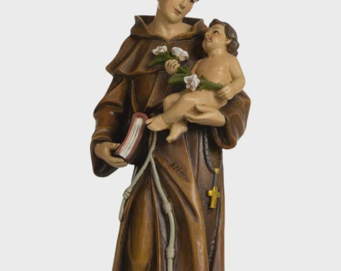 Statua di Sant' Antonio da Padova cm 20 (7,87 inches) in pasta di legno della Valgardena, decorata a mano di produzione artigianale italiana