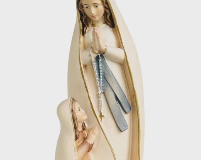 Statue of Our Lady of Lourdes and Bernadette carved in Valgardena wood, hand-decorated, Italian artisan production, various sizes