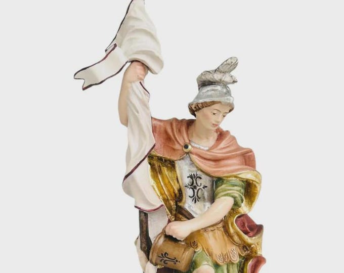 Statue of Saint Florian with castle carved in Valgardena wood, hand-decorated, Italian artisan production, various sizes