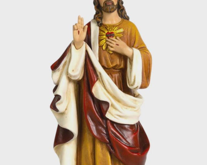 Statue of the Sacred Heart of Jesus 15 cm (5.91 inches) in Valgardena wood pulp, hand-decorated, Italian artisan production