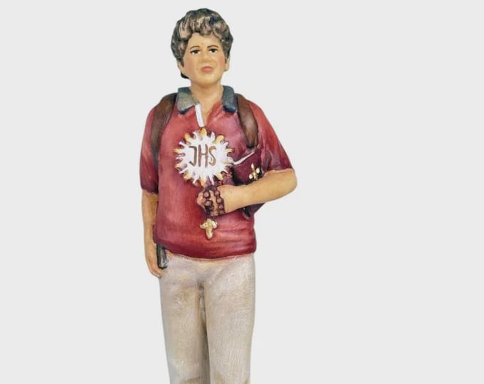 Statue of San Carlo Acutis carved in Valgardena wood, hand-decorated, Italian artisan production, various sizes
