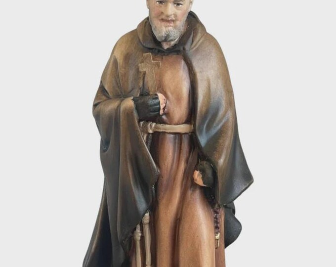 Statue of Saint Padre Pio of Pietrelcina 20 cm (7.87 inch) carved in Valgardena wood, hand-decorated, Italian artisan production